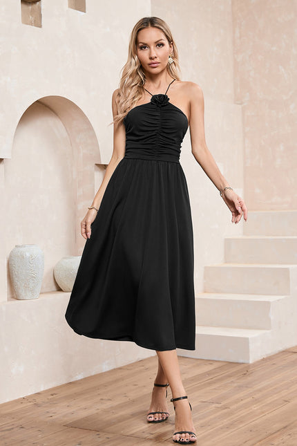 Robe Trapèze Élégance Sombre Midi - gallery 3