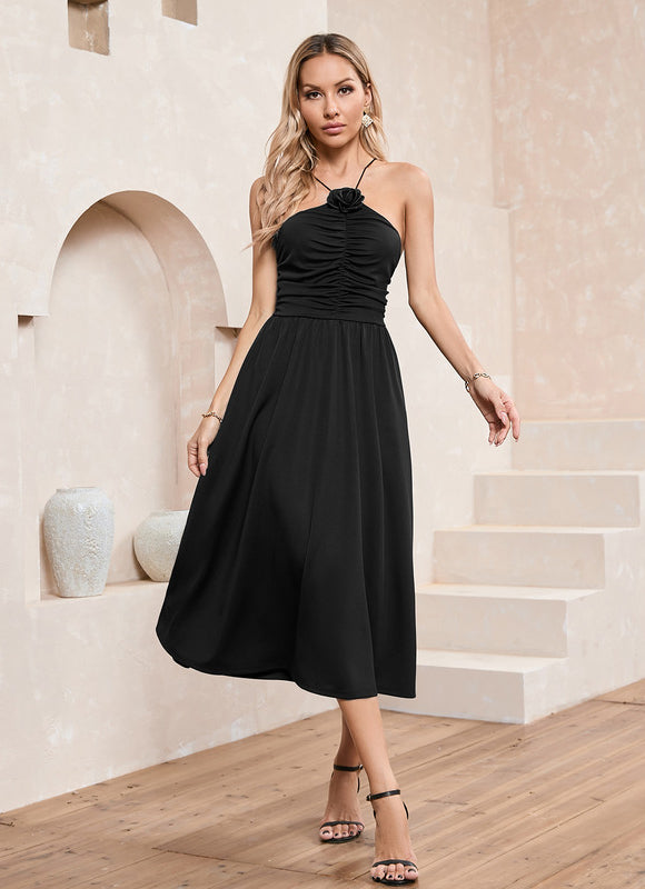Robe Trapèze Élégance Sombre Midi - gallery 3