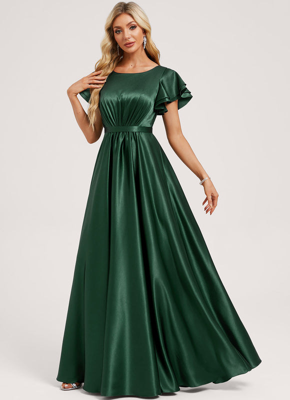 Robe Trapèze Éclat Vert Satiné