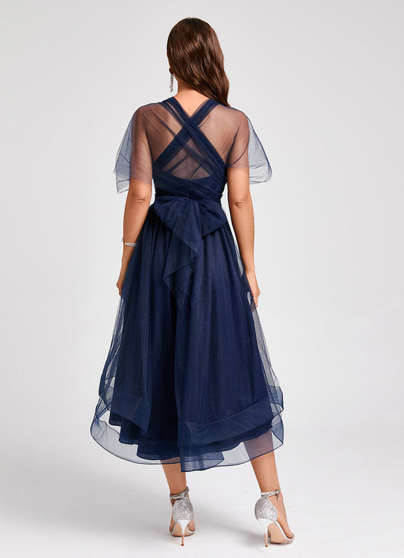 Robe Trapèze Élégance Marine Tulle - gallery 4