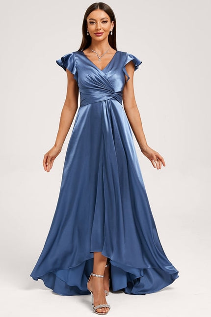 Robe Trapèze Satin Bleu Élégant - gallery 4