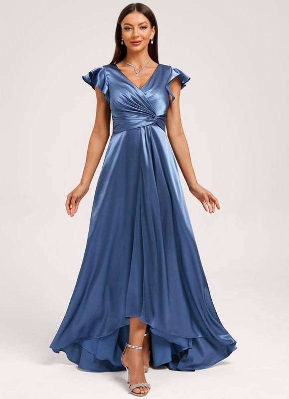 Robe Trapèze Satin Bleu Élégant - gallery 4
