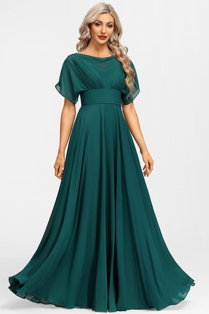 Robe Trapèze Verte Soirée Plissée Perlée