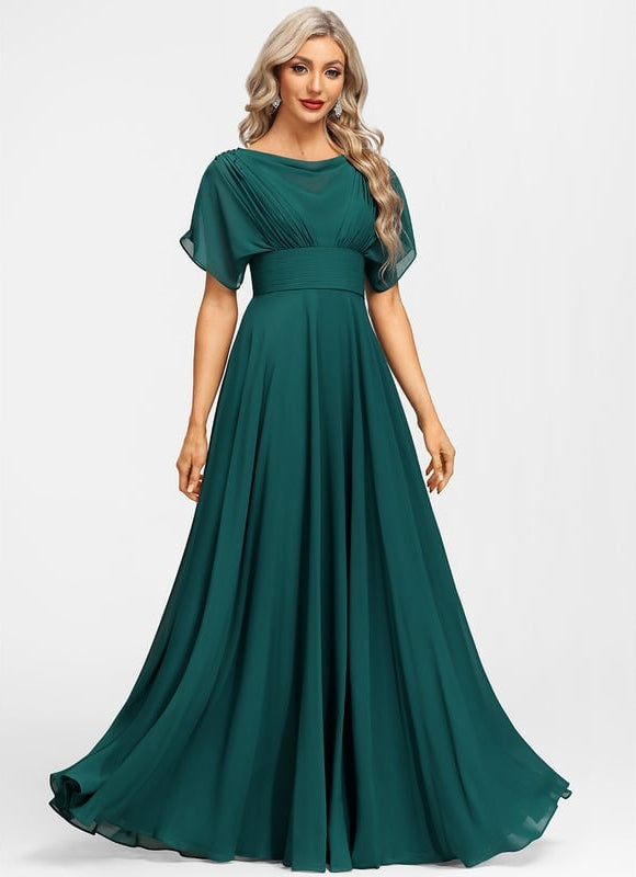 Robe Trapèze Verte Soirée Plissée Perlée