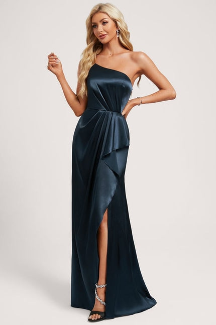 Robe Trapèze Bleu Satiné Élégant - gallery 2