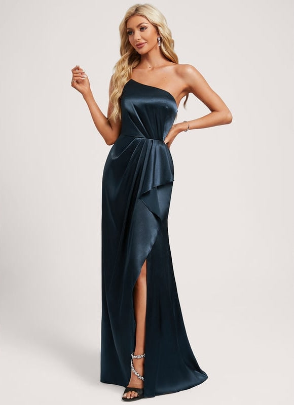 Robe Trapèze Bleu Satiné Élégant - gallery 2