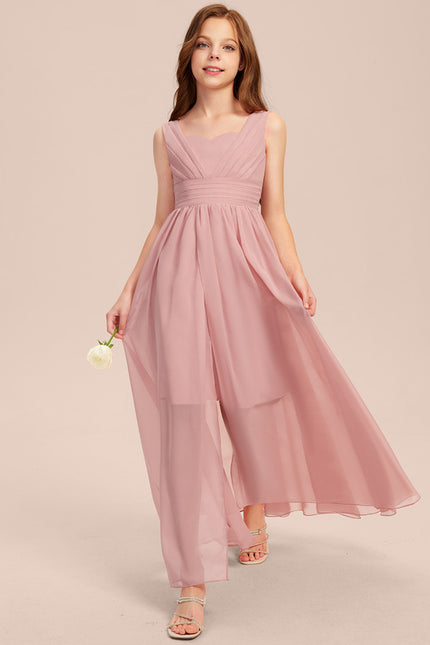 Robe Trapèze Rose Pastel Asymétrique Mousseline - gallery 3