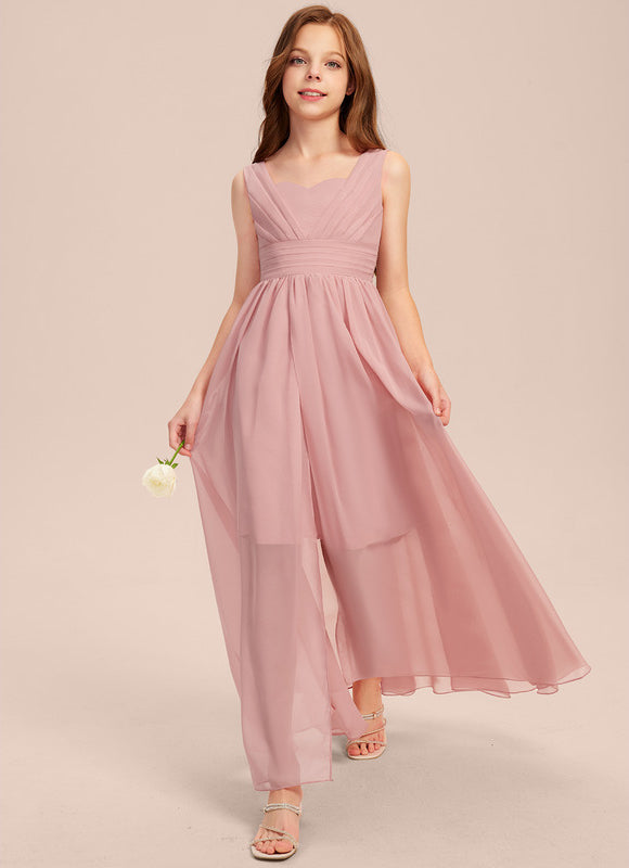 Robe Trapèze Rose Pastel Asymétrique Mousseline - gallery 3