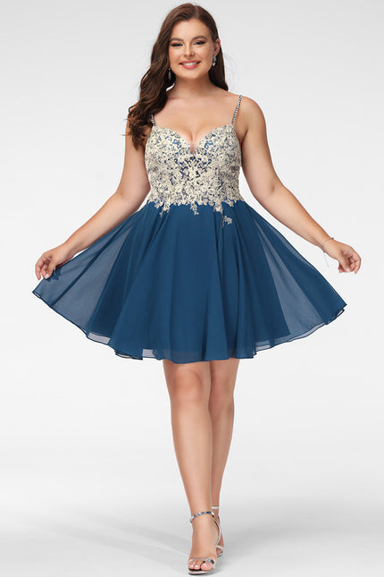 Robe Trapèze Bleu Marine Dentelle Et Mousseline - gallery 8