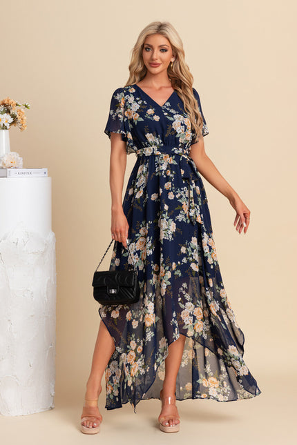 Robe Trapèze Nuit Fleurie Asymétrique - gallery 2