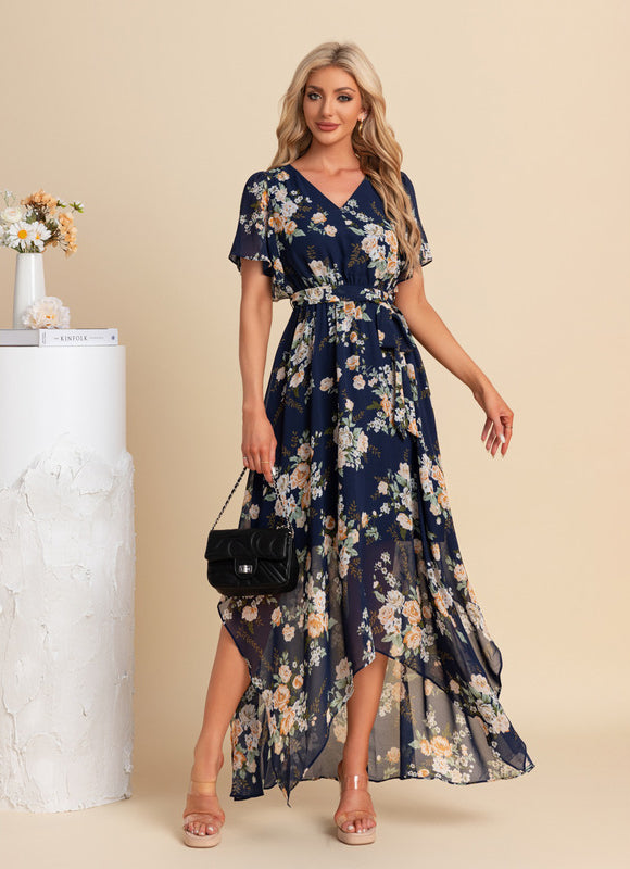 Robe Trapèze Nuit Fleurie Asymétrique - gallery 2