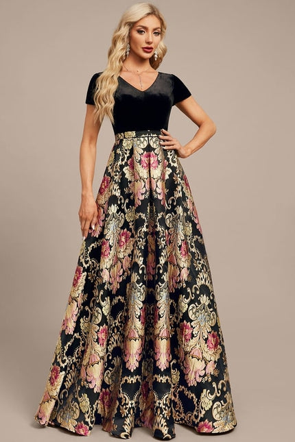 Robe Trapèze Velours Floral Noir - gallery 6