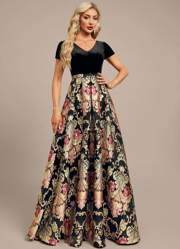 Robe Trapèze Velours Floral Noir - gallery 6