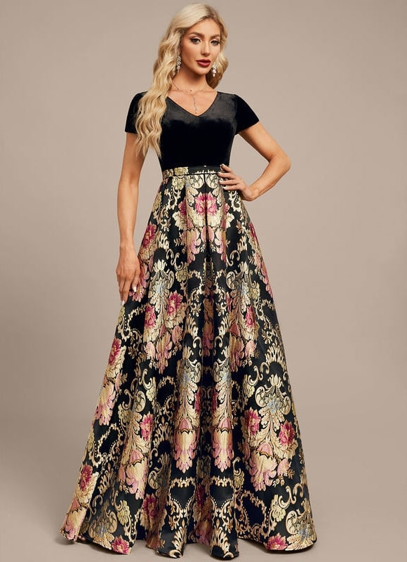 Robe Trapèze Velours Floral Noir - gallery 6