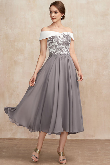 Robe Trapèze Satin Éclat Grisé - gallery 4