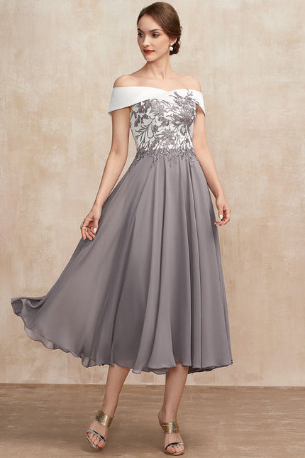 Robe Trapèze Satin Éclat Grisé - gallery 4