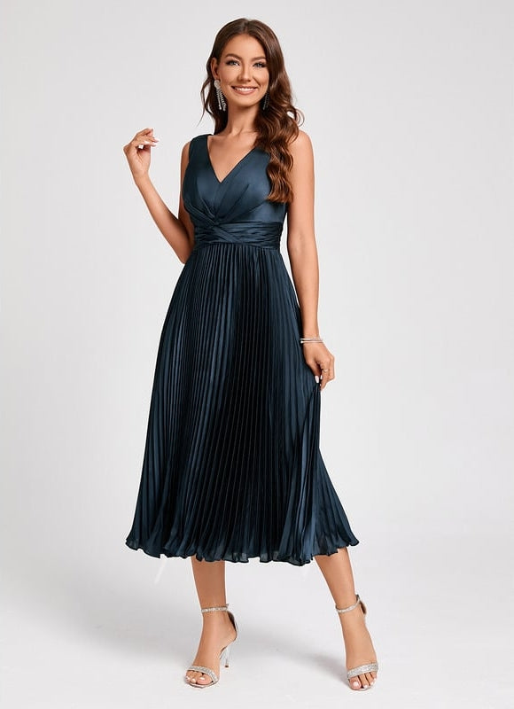 Robe Trapèze Plissée Satinée - gallery 2