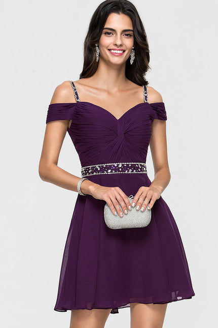 Robe Trapèze Violet Mousseline À Paillettes