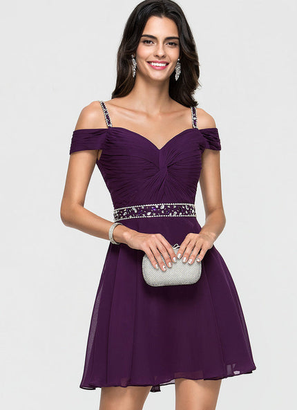 Robe Trapèze Violet Mousseline À Paillettes