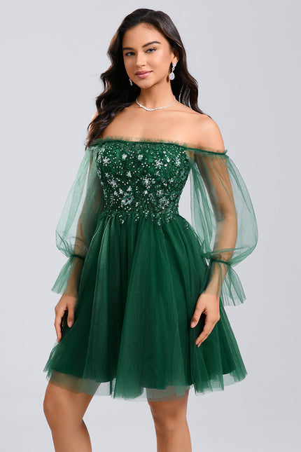 Robe Trapèze Éclat Vert Tulle - gallery 2