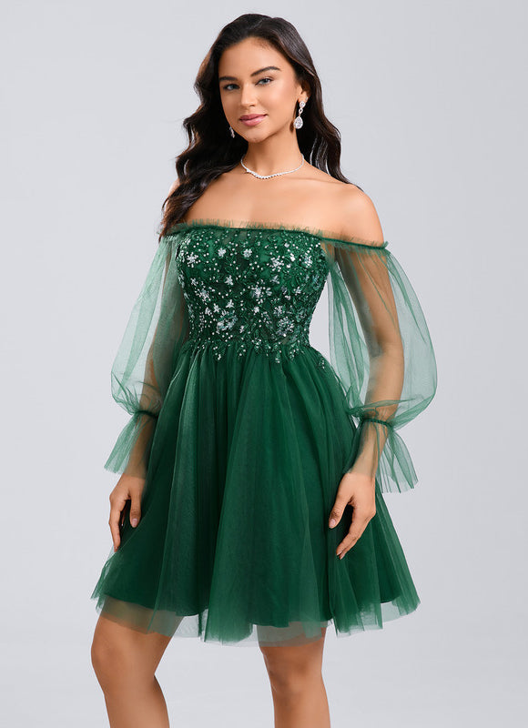 Robe Trapèze Éclat Vert Tulle - gallery 2