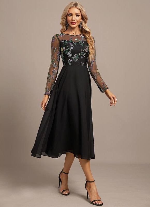 Robe Trapèze Élégance Florale Sombre - gallery 4