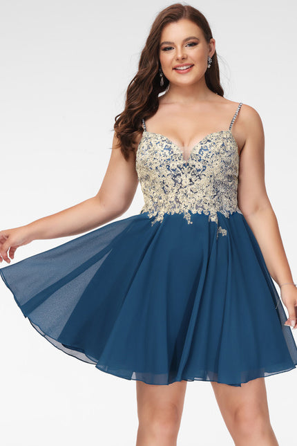 Robe Trapèze Bleu Marine Dentelle Et Mousseline - gallery 4