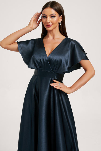 Robe Trapèze Satin Doré Élégante - gallery 2
