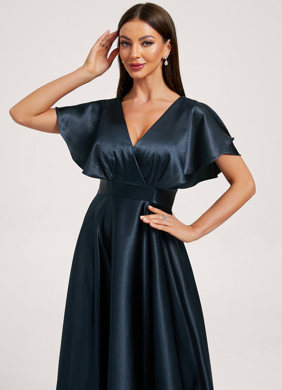 Robe Trapèze Satin Doré Élégante - gallery 2