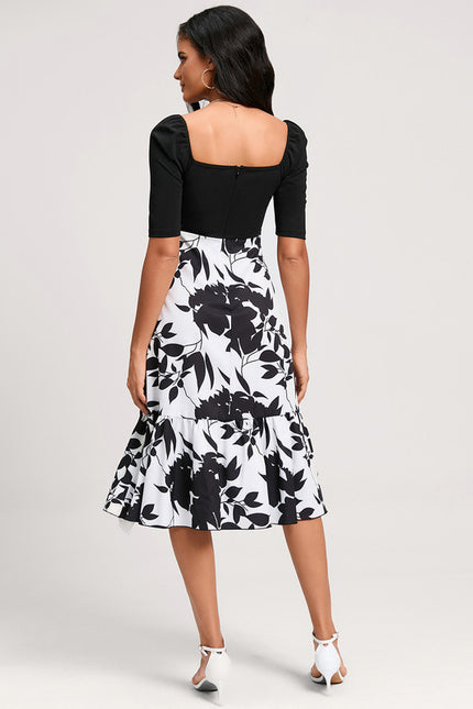 Robe Trapèze Asymétrique Noir Et Blanc - gallery 4