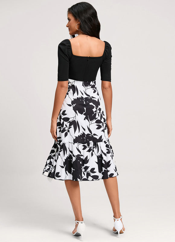 Robe Trapèze Asymétrique Noir Et Blanc - gallery 4