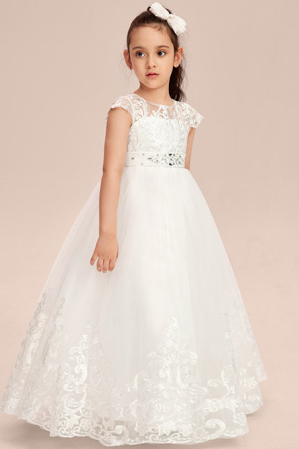 Robe Trapèze Blanche Dentelle Mariage Fille - gallery 6