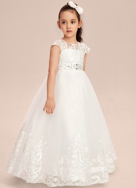 Robe Trapèze Blanche Dentelle Mariage Fille - gallery 6