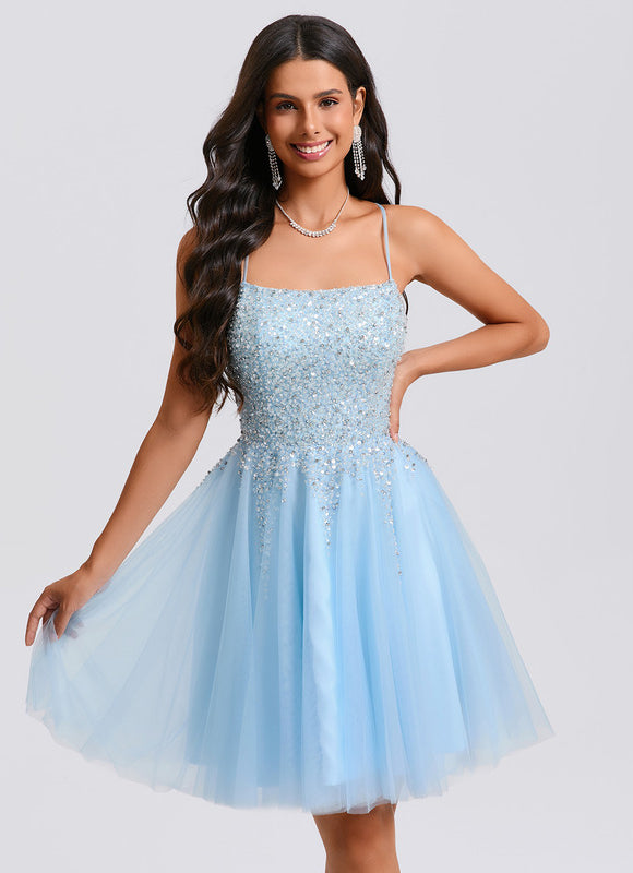 Robe Trapèze Tulle Céleste