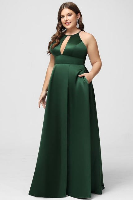 Robe Trapèze Vert Satin Longue - gallery 9