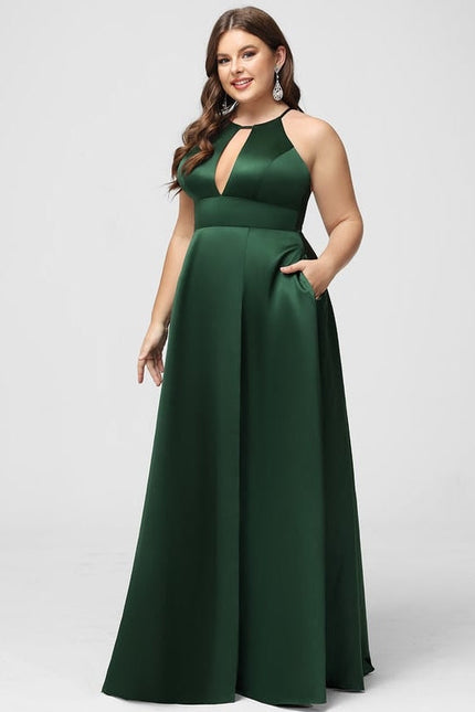 Robe Trapèze Vert Satin Longue - gallery 9