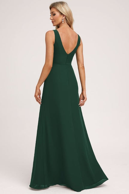 Robe Trapèze Verte Mousseline Longue - gallery 1