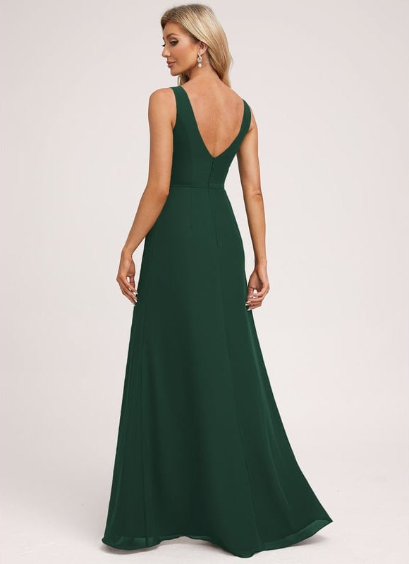 Robe Trapèze Verte Mousseline Longue - gallery 1