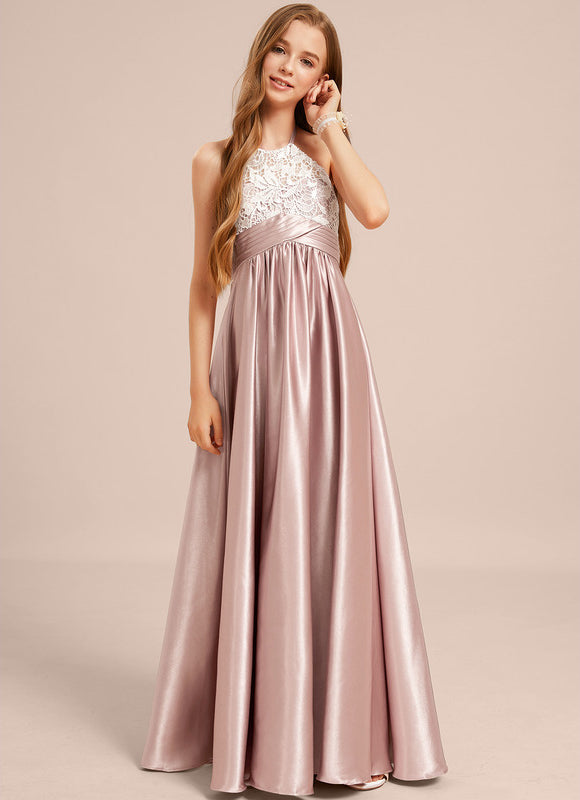 Robe Trapèze Halter Satinée Rose - gallery 5