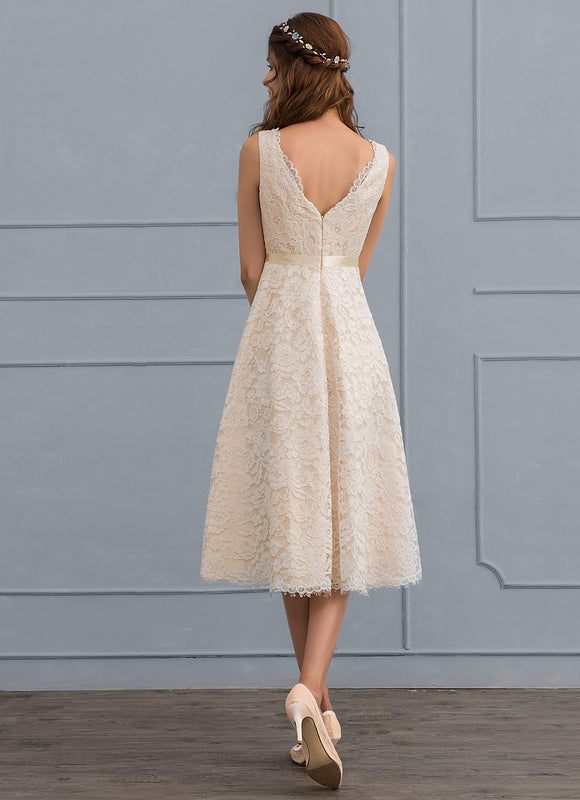 Robe Trapèze Lueur De Dentelle - gallery 4