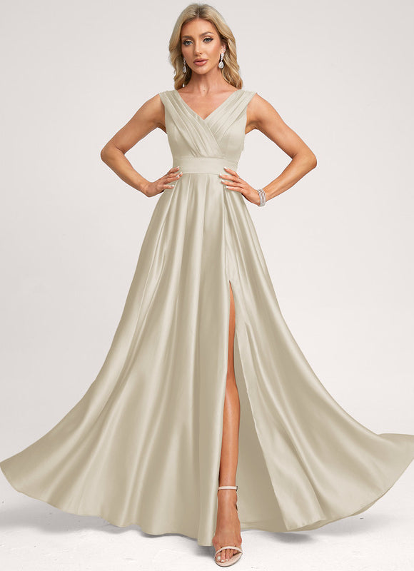 Robe Trapèze Éclat Satiné Doré - gallery 7
