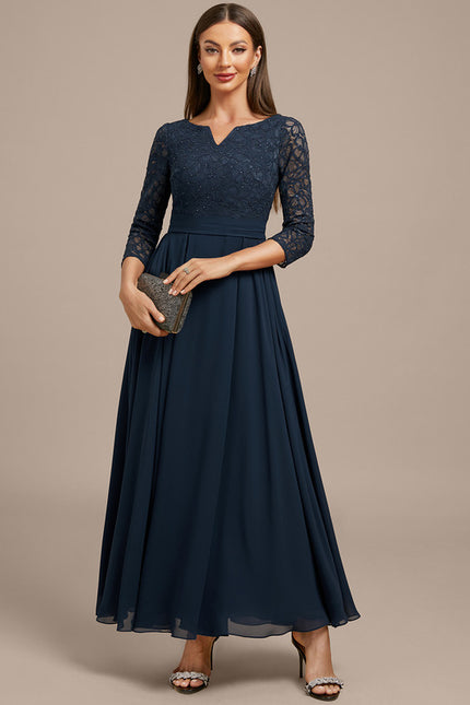 Robe Trapèze Élégance Marine Dentelle - gallery 1