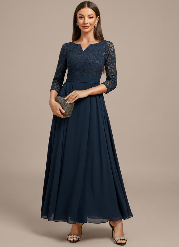 Robe Trapèze Élégance Marine Dentelle - gallery 1