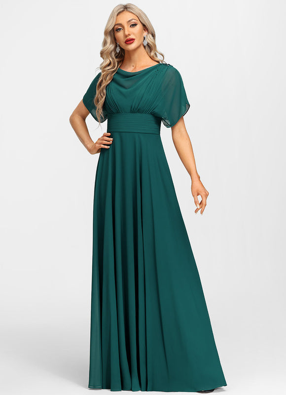 Robe Trapèze Verte Soirée Plissée Perlée - gallery 3