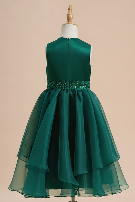 Robe Trapèze Vert Émeraude Mousseline Et Satin - gallery 3