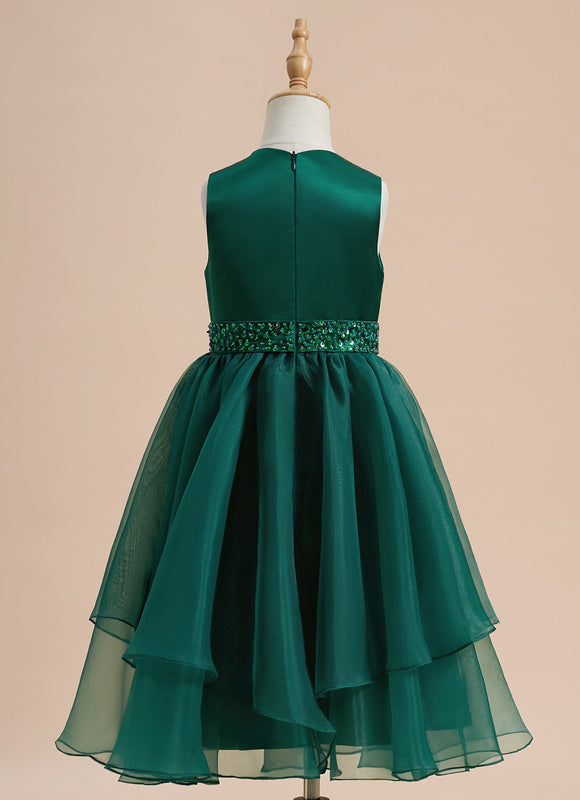Robe Trapèze Vert Émeraude Mousseline Et Satin - gallery 3