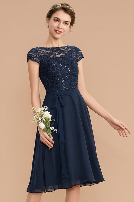 Robe Trapèze Bleu Marine Dentelle - gallery 1
