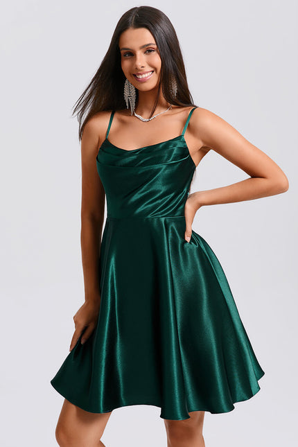 Robe Trapèze Satin Vert - gallery 5