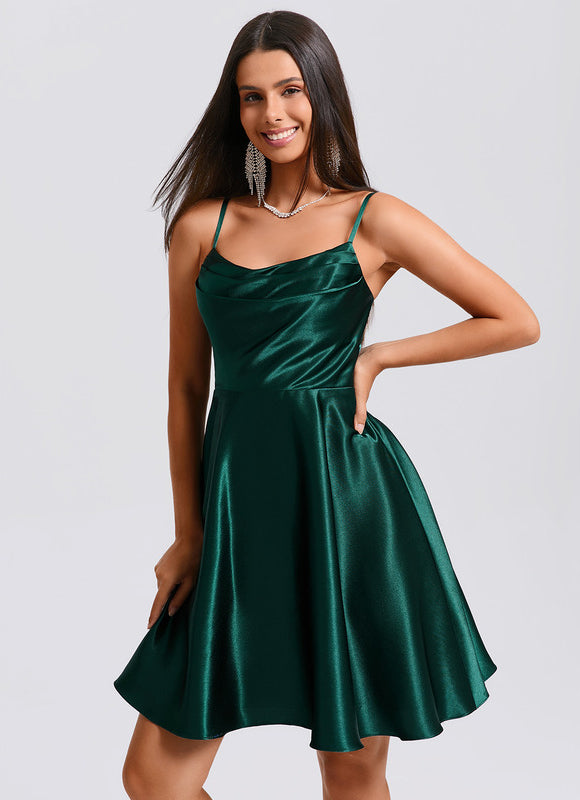 Robe Trapèze Satin Vert - gallery 5