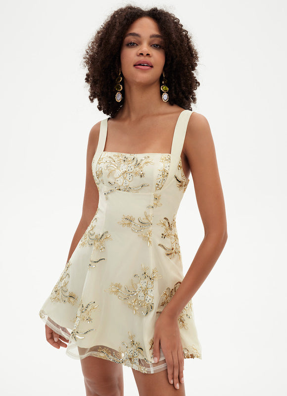 Robe Trapèze Écrue Florale